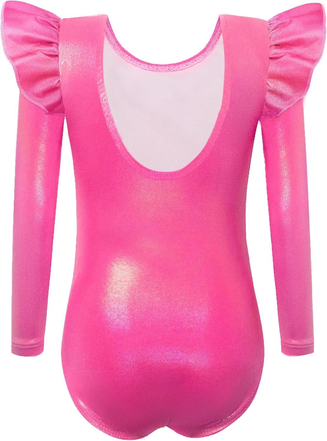 image:imageArshiner Girls Gymnastics Leotards Ruffle Long Sleeve Shimmer Ballet Unitard Dancewear for 310 YearsHot Pink