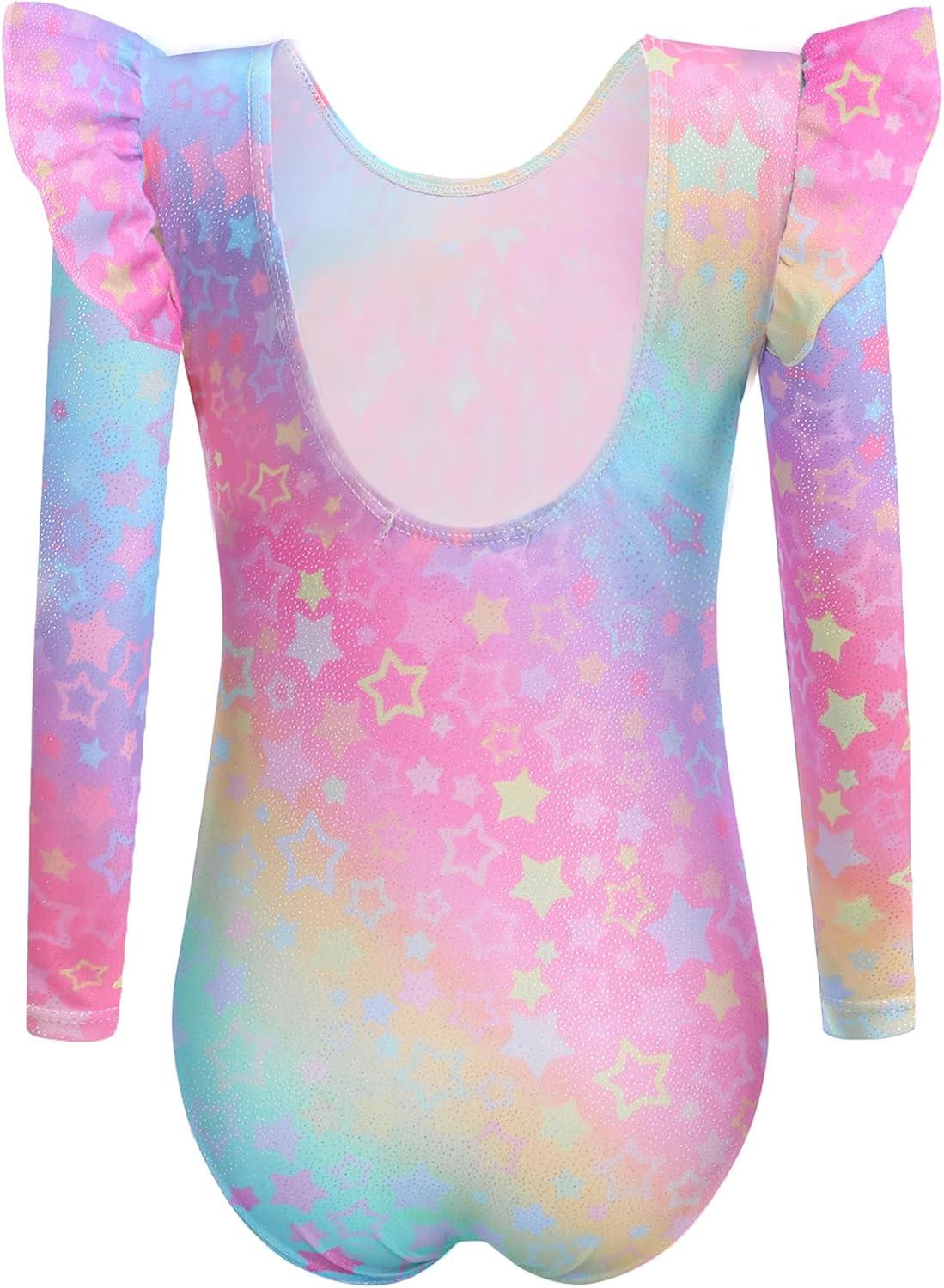 image:imageArshiner Girls Gymnastics Leotards Ruffle Long Sleeve Shimmer Ballet Unitard Dancewear for 310 YearsMulitcolor Stars