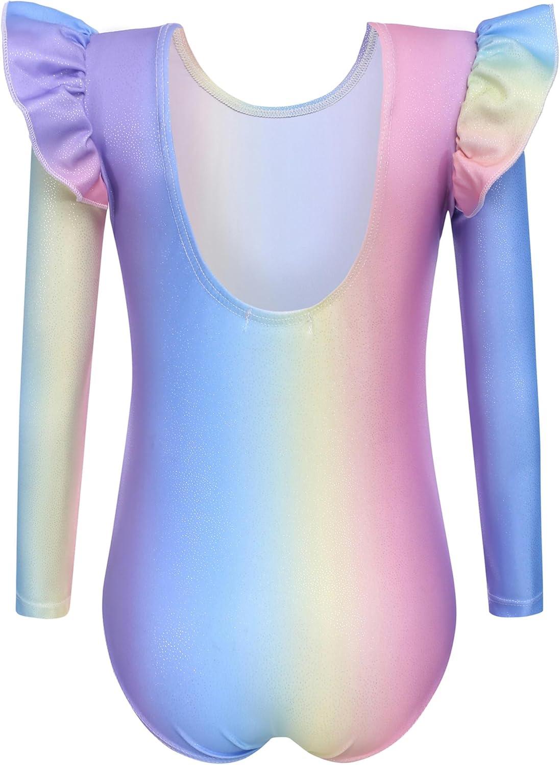 image:imageArshiner Girls Gymnastics Leotards Ruffle Long Sleeve Shimmer Ballet Unitard Dancewear for 310 YearsRainbow