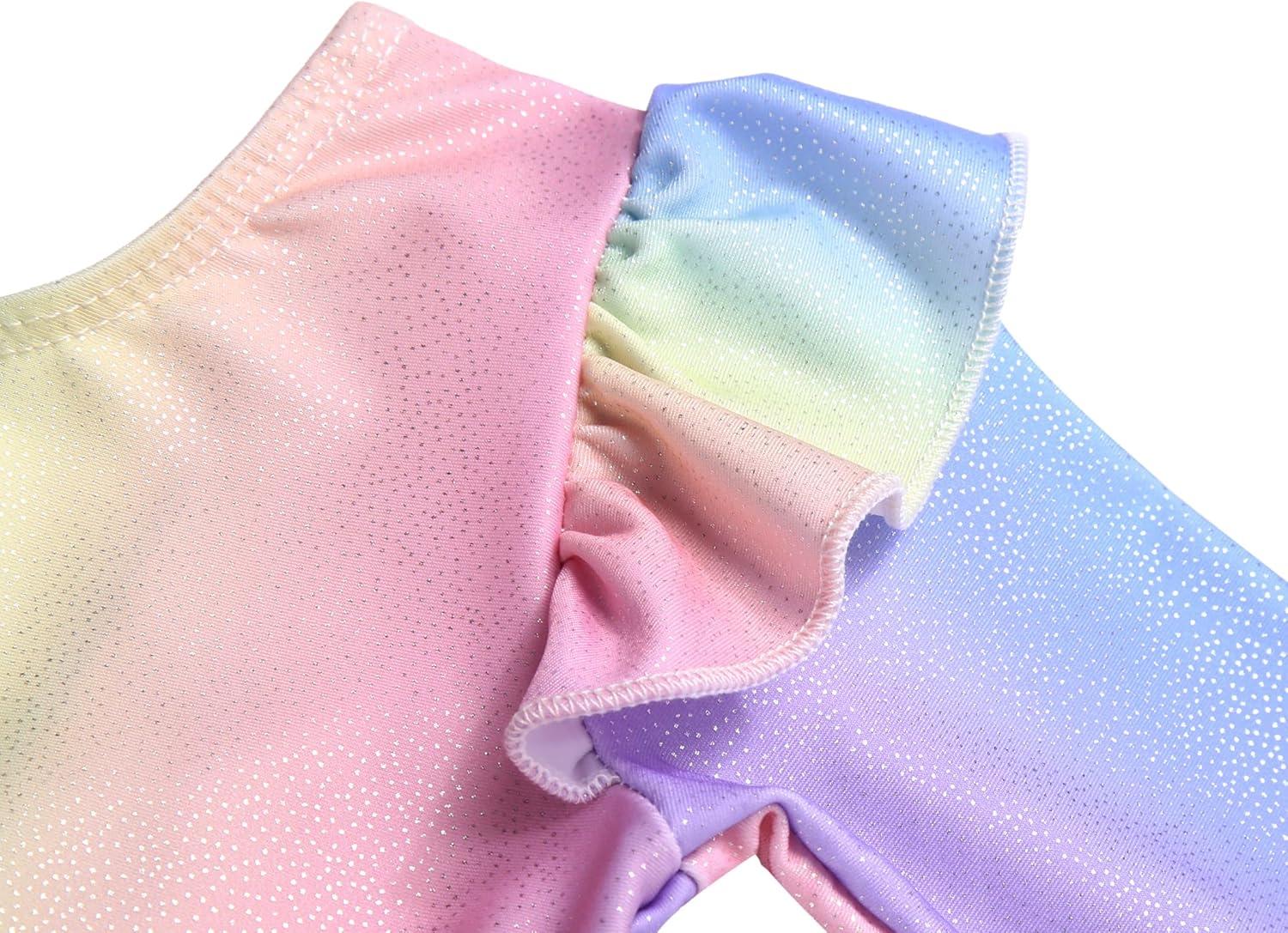 image:imageArshiner Girls Gymnastics Leotards Ruffle Long Sleeve Shimmer Ballet Unitard Dancewear for 310 YearsRainbow