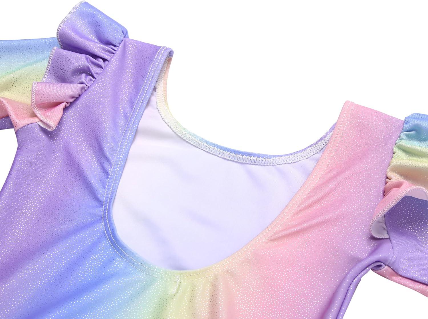 image:imageArshiner Girls Gymnastics Leotards Ruffle Long Sleeve Shimmer Ballet Unitard Dancewear for 310 YearsRainbow