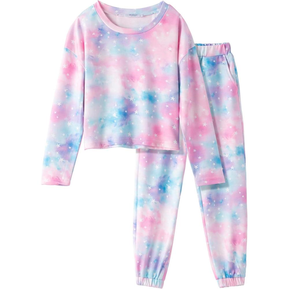 image:imageArshiner Girls 2 Piece Outfits Kids Tie Dye Sweatsuits Set Long Sleeve Shirt and Pants Set Size 514 YPink Universe