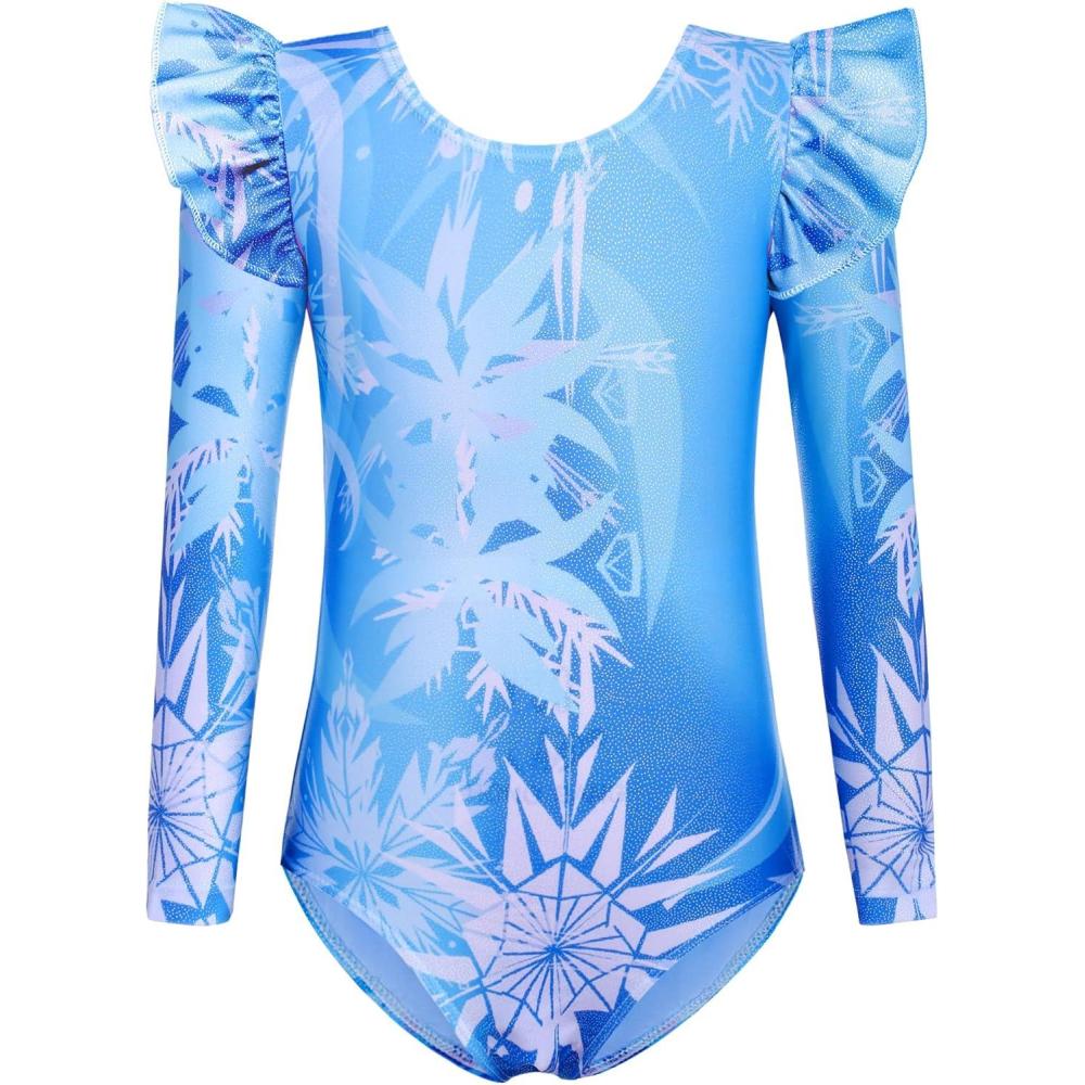 image:imageArshiner Girls Gymnastics Leotards Ruffle Long Sleeve Shimmer Ballet Unitard Dancewear for 310 YearsBlue Snowflake