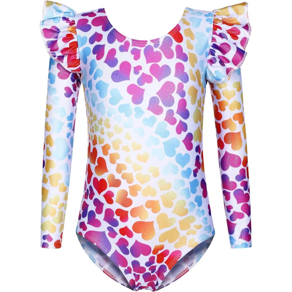 image:imageArshiner Girls Gymnastics Leotards Ruffle Long Sleeve Shimmer Ballet Unitard Dancewear for 310 YearsMulitcolor Heart