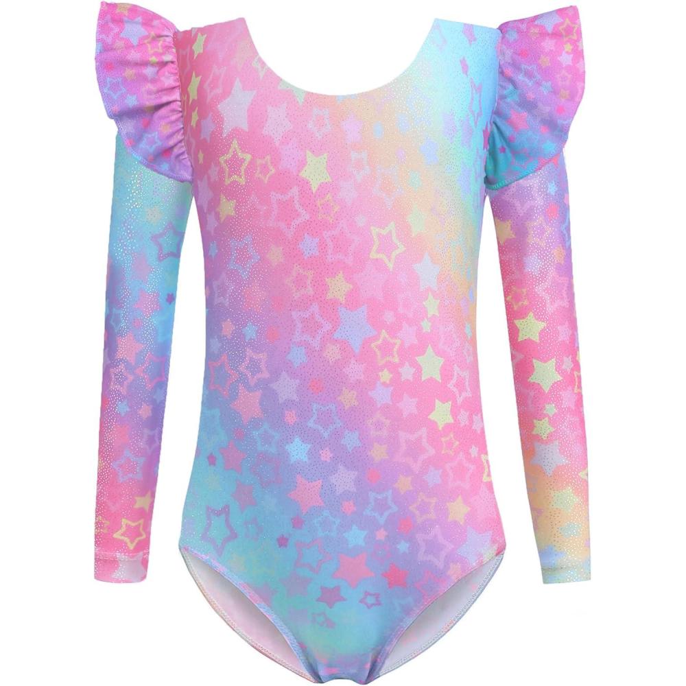 image:imageArshiner Girls Gymnastics Leotards Ruffle Long Sleeve Shimmer Ballet Unitard Dancewear for 310 YearsMulitcolor Stars