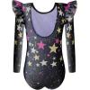Arshiner Girls Gymnastics Leotards Ruffle Long Sleeve Shimmer Ballet Unitard Dancewear for 3-10 Years(Black Star)