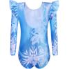 Arshiner Girls Gymnastics Leotards Ruffle Long Sleeve Shimmer Ballet Unitard Dancewear for 3-10 Years(Blue Snowflake)