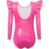 Arshiner Girls Gymnastics Leotards Ruffle Long Sleeve Shimmer Ballet Unitard Dancewear for 3-10 Years(Hot Pink)