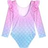 Arshiner Girls Gymnastics Leotards Ruffle Long Sleeve Shimmer Ballet Unitard Dancewear for 3-10 Years(Mermaid Pink Blue)