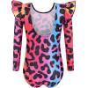 Arshiner Girls Gymnastics Leotards Ruffle Long Sleeve Shimmer Ballet Unitard Dancewear for 3-10 Years(Mulitcolor Leopards)