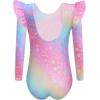 Arshiner Girls Gymnastics Leotards Ruffle Long Sleeve Shimmer Ballet Unitard Dancewear for 3-10 Years(Mulitcolor Stars)
