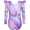 Arshiner Girls Gymnastics Leotards Ruffle Long Sleeve Shimmer Ballet Unitard Dancewear for 3-10 Years(Purple Marble)