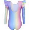 Arshiner Girls Gymnastics Leotards Ruffle Long Sleeve Shimmer Ballet Unitard Dancewear for 3-10 Years(Rainbow)