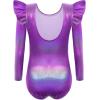 Arshiner Girls Gymnastics Leotards Ruffle Long Sleeve Shimmer Ballet Unitard Dancewear for 3-10 Years(Sparkly Purple)