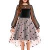 Arshiner Girls Dresses Contrast Mesh Long Sleeve Twirly High Low Birthday Party Formal Dress(Star Black)