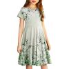 Arshiner Girl’s Summer Dresses Short Sleeve Casual Holiday Skater Twirl Dress with Pockets(Floral Green)