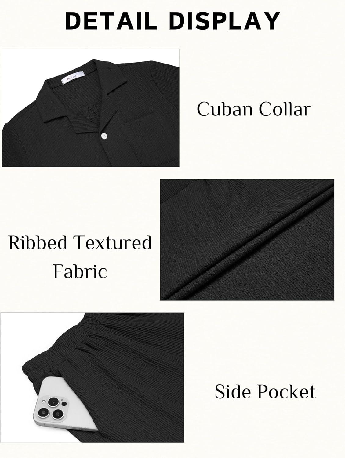 image:imageArshiner Boys 2Piece Ribbed Textured Outfits Short Sleeve Cuban Collar Shirt amp Shorts Set Summer Beach Clothes 412 YearsBlack