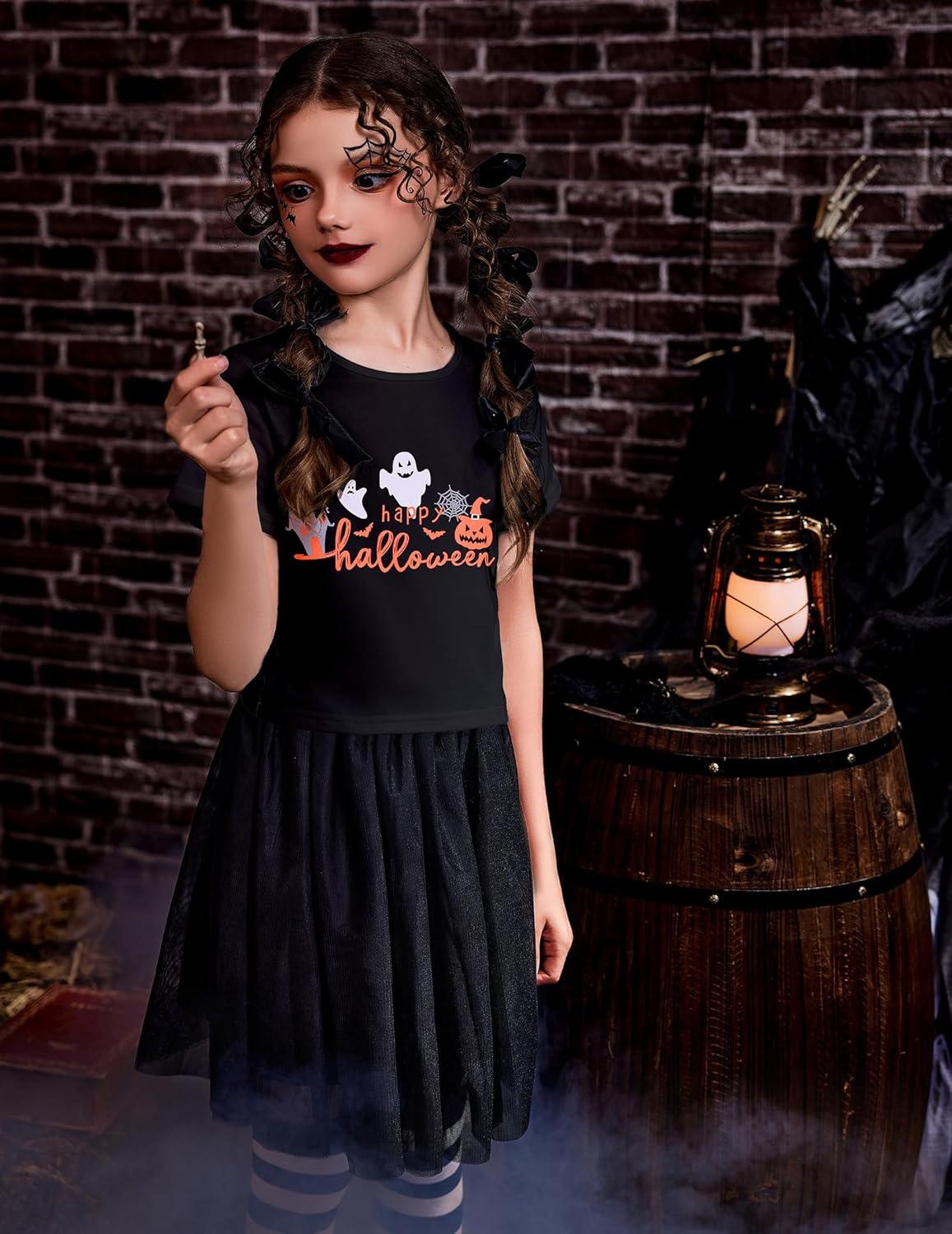 image:imageArshiner Girls Halloween Shirt Crop Top Short Sleeve Graphic T Shirt TeeBlack Ghost
