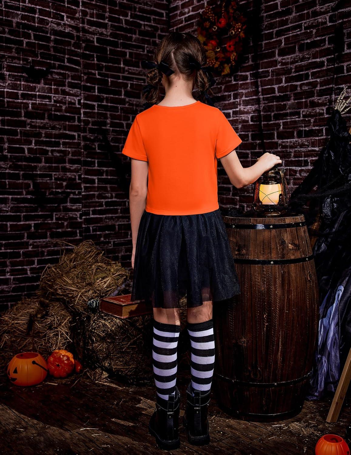 image:imageArshiner Girls Halloween Shirt Crop Top Short Sleeve Graphic T Shirt TeeOrange Castle