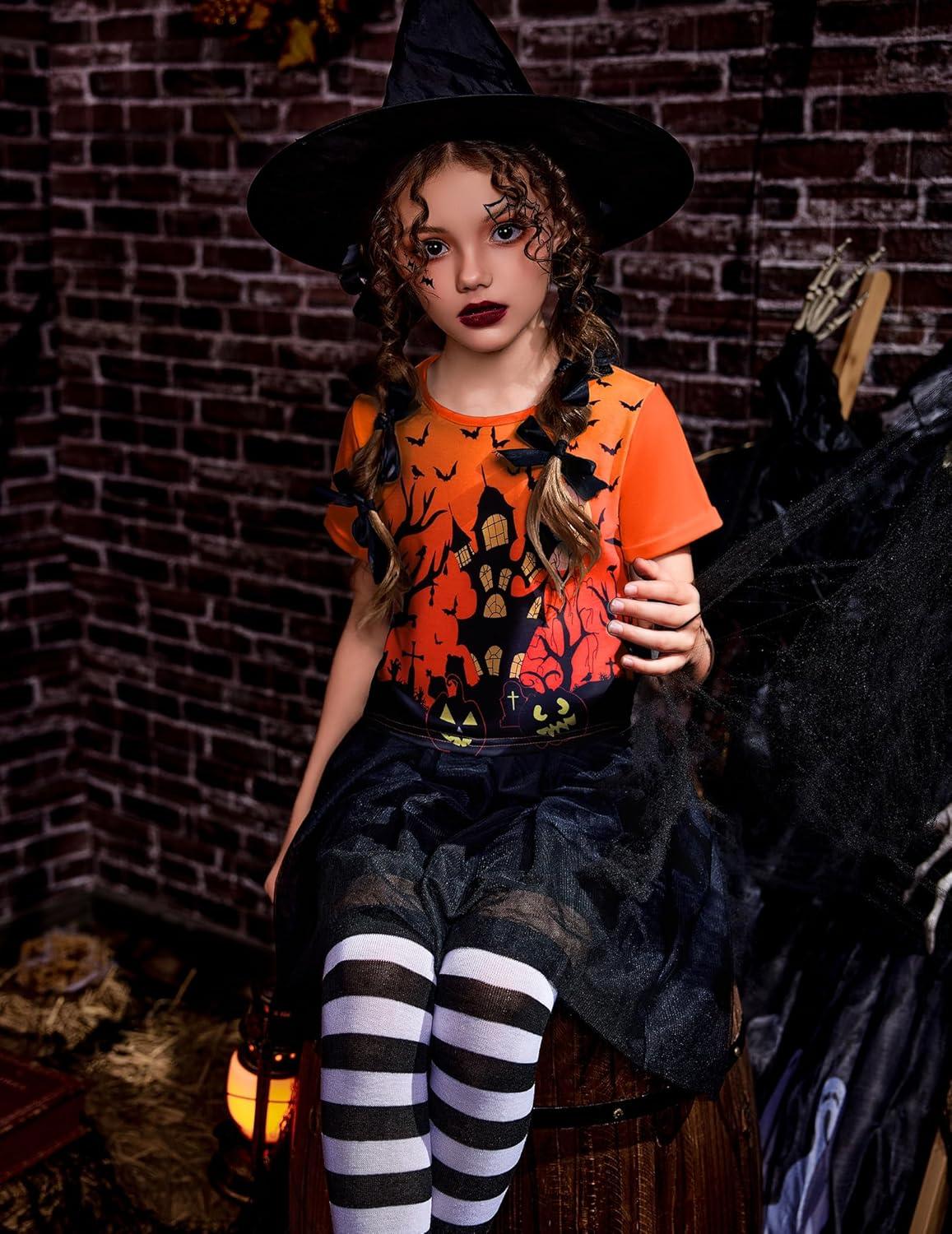 image:imageArshiner Girls Halloween Shirt Crop Top Short Sleeve Graphic T Shirt TeeOrange Castle