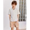 Arshiner Boys’ 2-Piece Ribbed Textured Outfits Short Sleeve Cuban Collar Shirt & Shorts Set Summer Beach Clothes 4-12 Years(Beige Stripes)