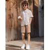 Arshiner Boys’ 2-Piece Ribbed Textured Outfits Short Sleeve Cuban Collar Shirt & Shorts Set Summer Beach Clothes 4-12 Years(Beige Stripes)