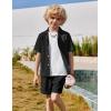 Arshiner Boys’ 2-Piece Ribbed Textured Outfits Short Sleeve Cuban Collar Shirt & Shorts Set Summer Beach Clothes 4-12 Years(Black)