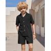 Arshiner Boys’ 2-Piece Ribbed Textured Outfits Short Sleeve Cuban Collar Shirt & Shorts Set Summer Beach Clothes 4-12 Years(Black)