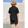 Arshiner Boys’ 2-Piece Ribbed Textured Outfits Short Sleeve Cuban Collar Shirt & Shorts Set Summer Beach Clothes 4-12 Years(Black)