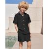 Arshiner Boys’ 2-Piece Ribbed Textured Outfits Short Sleeve Cuban Collar Shirt & Shorts Set Summer Beach Clothes 4-12 Years(Black)