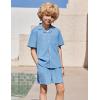 Arshiner Boys’ 2-Piece Ribbed Textured Outfits Short Sleeve Cuban Collar Shirt & Shorts Set Summer Beach Clothes 4-12 Years(Blue)