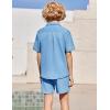 Arshiner Boys’ 2-Piece Ribbed Textured Outfits Short Sleeve Cuban Collar Shirt & Shorts Set Summer Beach Clothes 4-12 Years(Blue)