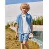 Arshiner Boys’ 2-Piece Ribbed Textured Outfits Short Sleeve Cuban Collar Shirt & Shorts Set Summer Beach Clothes 4-12 Years(Blue)