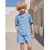 Arshiner Boys’ 2-Piece Ribbed Textured Outfits Short Sleeve Cuban Collar Shirt & Shorts Set Summer Beach Clothes 4-12 Years(Blue)