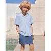 Arshiner Boys’ 2-Piece Ribbed Textured Outfits Short Sleeve Cuban Collar Shirt & Shorts Set Summer Beach Clothes 4-12 Years(Blue Stripes)