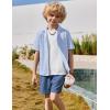 Arshiner Boys’ 2-Piece Ribbed Textured Outfits Short Sleeve Cuban Collar Shirt & Shorts Set Summer Beach Clothes 4-12 Years(Blue Stripes)