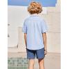Arshiner Boys’ 2-Piece Ribbed Textured Outfits Short Sleeve Cuban Collar Shirt & Shorts Set Summer Beach Clothes 4-12 Years(Blue Stripes)