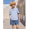Arshiner Boys’ 2-Piece Ribbed Textured Outfits Short Sleeve Cuban Collar Shirt & Shorts Set Summer Beach Clothes 4-12 Years(Blue Stripes)