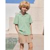 Arshiner Boys’ 2-Piece Ribbed Textured Outfits Short Sleeve Cuban Collar Shirt & Shorts Set Summer Beach Clothes 4-12 Years(Green & Light Khaki)
