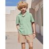Arshiner Boys’ 2-Piece Ribbed Textured Outfits Short Sleeve Cuban Collar Shirt & Shorts Set Summer Beach Clothes 4-12 Years(Green & Light Khaki)