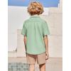 Arshiner Boys’ 2-Piece Ribbed Textured Outfits Short Sleeve Cuban Collar Shirt & Shorts Set Summer Beach Clothes 4-12 Years(Green & Light Khaki)