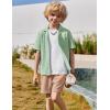 Arshiner Boys’ 2-Piece Ribbed Textured Outfits Short Sleeve Cuban Collar Shirt & Shorts Set Summer Beach Clothes 4-12 Years(Green & Light Khaki)