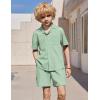 Arshiner Boys’ 2-Piece Ribbed Textured Outfits Short Sleeve Cuban Collar Shirt & Shorts Set Summer Beach Clothes 4-12 Years(Green)