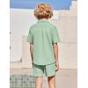 Arshiner Boys’ 2-Piece Ribbed Textured Outfits Short Sleeve Cuban Collar Shirt & Shorts Set Summer Beach Clothes 4-12 Years(Green)