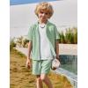 Arshiner Boys’ 2-Piece Ribbed Textured Outfits Short Sleeve Cuban Collar Shirt & Shorts Set Summer Beach Clothes 4-12 Years(Green)