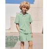 Arshiner Boys’ 2-Piece Ribbed Textured Outfits Short Sleeve Cuban Collar Shirt & Shorts Set Summer Beach Clothes 4-12 Years(Green)