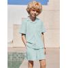 Arshiner Boys’ 2-Piece Ribbed Textured Outfits Short Sleeve Cuban Collar Shirt & Shorts Set Summer Beach Clothes 4-12 Years(Light Blue)