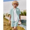 Arshiner Boys’ 2-Piece Ribbed Textured Outfits Short Sleeve Cuban Collar Shirt & Shorts Set Summer Beach Clothes 4-12 Years(Light Blue)