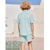 Arshiner Boys’ 2-Piece Ribbed Textured Outfits Short Sleeve Cuban Collar Shirt & Shorts Set Summer Beach Clothes 4-12 Years(Light Blue)