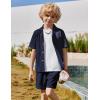 Arshiner Boys’ 2-Piece Ribbed Textured Outfits Short Sleeve Cuban Collar Shirt & Shorts Set Summer Beach Clothes 4-12 Years(Navy Blue)